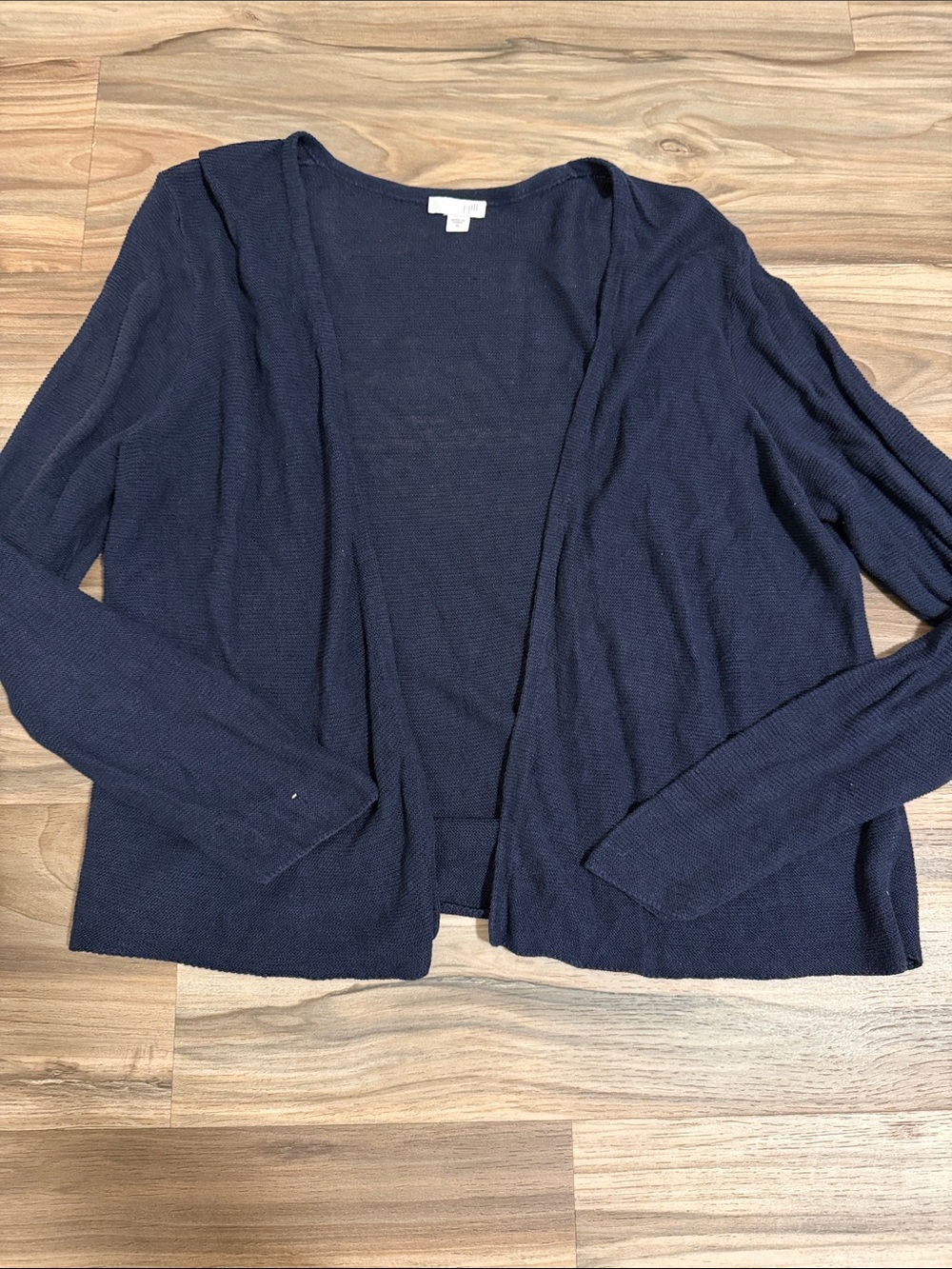 J Jill Womens M Navy Linen Blend Open Front Ribbed Cardigan Minimalist Layer